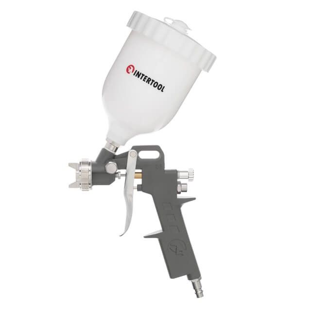 Краскопульт пневматический HP, форсунка 1,5 мм, верхний пластиковый бачок 600 мл, 5 бар INTERTOOL PT-0204