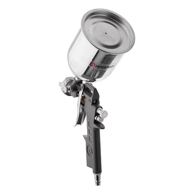 Краскопульт пневматический HP, форсунка 1,5 мм, верхний металлический бачок 600 мл, 5 бар INTERTOOL PT-0205