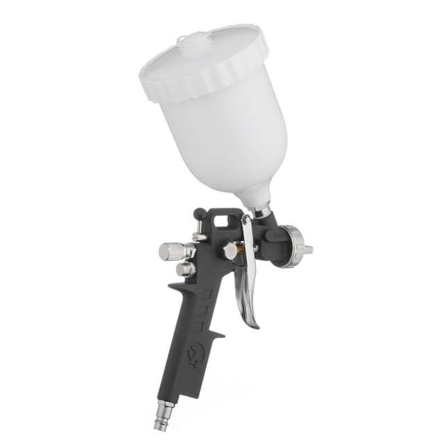 Краскопульт пневматический HP, форсунка 1,5 мм, верхний пластиковый бачок 600 мл, 3 регулировки, 5 бар INTERTOOL PT-0210