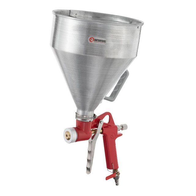 Распылитель штукатурный пневматический, форсунки: 4, 6, 8 мм, верхний металлический бачок, 6000 мл, 3-6 атм INTERTOOL PT-0401