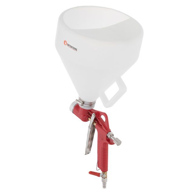 Распылитель штукатурный пневматический, форсунки: 4, 6, 8 мм, верхний пластиковый бачок, 7000 мл, 3-6 атм INTERTOOL PT-0402