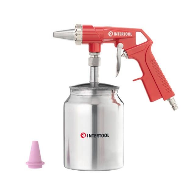 Пистолет пескоструйный пневматический с металлическим бачком, две форсунки INTERTOOL PT-0707