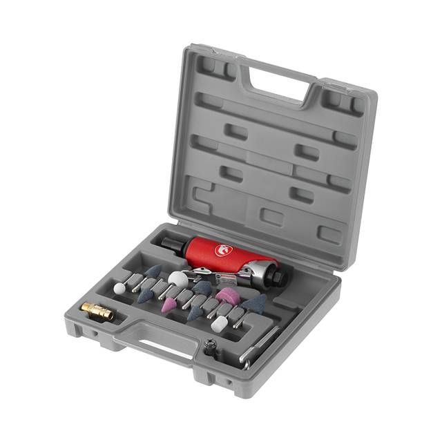 Шлифмашина пневматическая мини 1/4", набор шлифовальных камней 10 ед., кейс INTERTOOL PT-1003