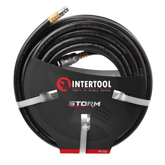Шланг резиновый воздушный, армированный, до 20 атм, 6×13 мм, 20 м, с быстроразъемными соединениями, STORM INTERTOOL PT-1721