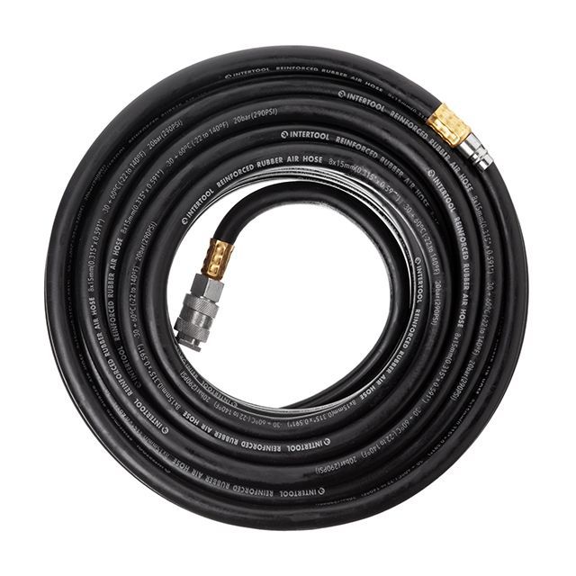 Шланг резиновый воздушный, армированный, до 20 атм, 8×15 мм, 20 м, с быстроразъемными соединениями, STORM INTERTOOL PT-1732