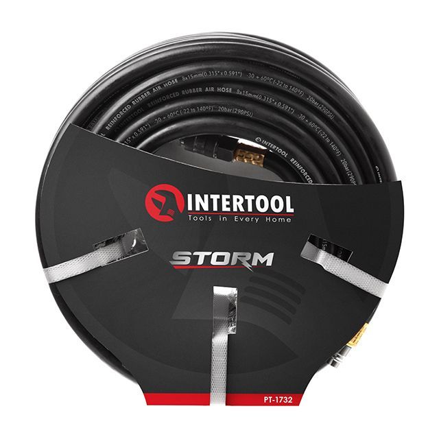 Шланг резиновый воздушный, армированный, до 20 атм, 8×15 мм, 20 м, с быстроразъемными соединениями, STORM INTERTOOL PT-1732