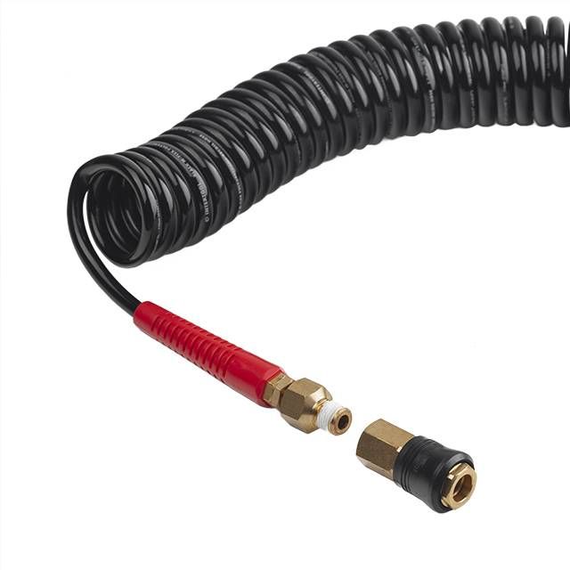 Шланг BLACK M-Flex STORM, 10 м, 5,5*8 мм, спиральный полиуретановый c поворотным шарниром, латунными быстроразъемными соединениями INTERTOOL PT-1790