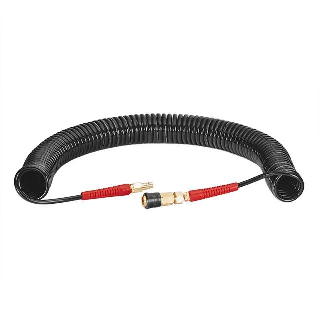 Шланг BLACK M-Flex STORM, 15 м, 5,5*8 мм, спиральный полиуретановый c поворотным шарниром, латунными быстроразъемными соединениями INTERTOOL PT-1791