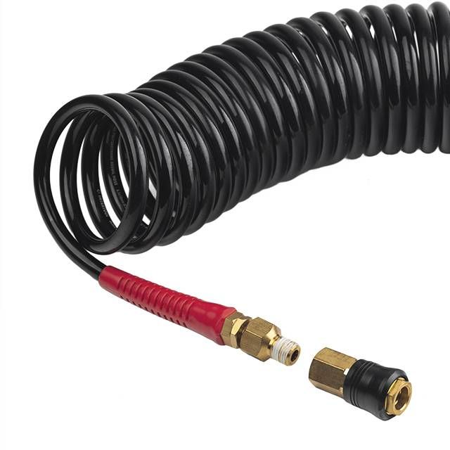 Шланг BLACK M-Flex STORM, 15 м, 6,5*10 мм, спиральный полиуретановый c поворотным шарниром, латунными быстроразъемными соединениями INTERTOOL PT-1794