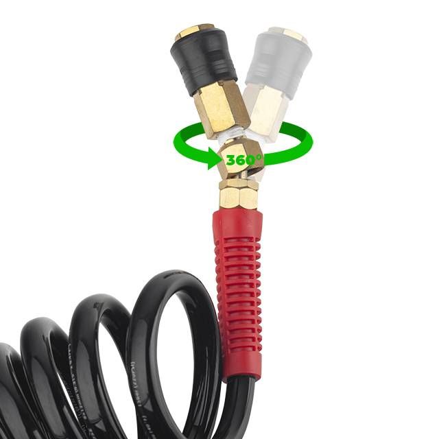 Шланг BLACK M-Flex STORM, 10 м, 8*12 мм, спиральный полиуретановый c поворотным шарниром, латунными быстроразъемными соединениями INTERTOOL PT-1796