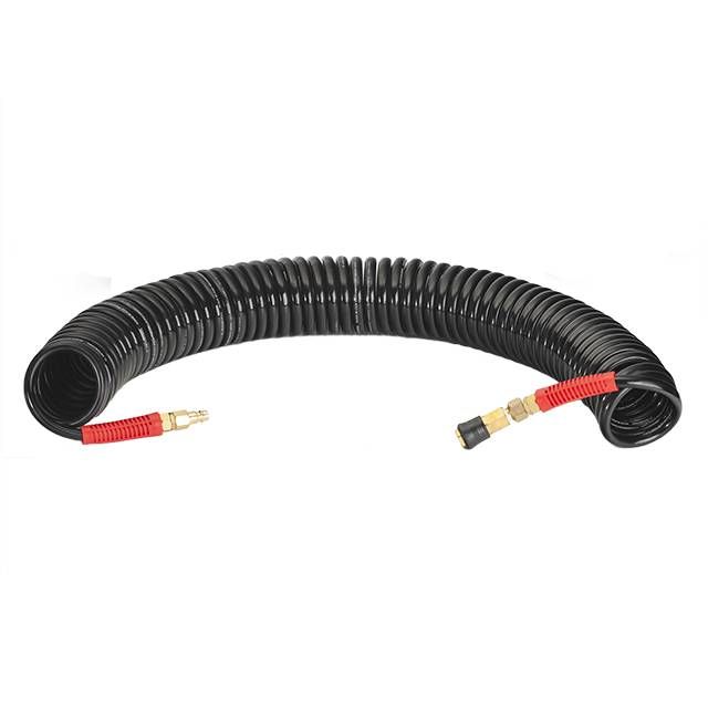 Шланг BLACK M-Flex STORM, 15 м, 8*12 мм, спиральный полиуретановый c поворотным шарниром, латунными быстроразъемными соединениями INTERTOOL PT-1797