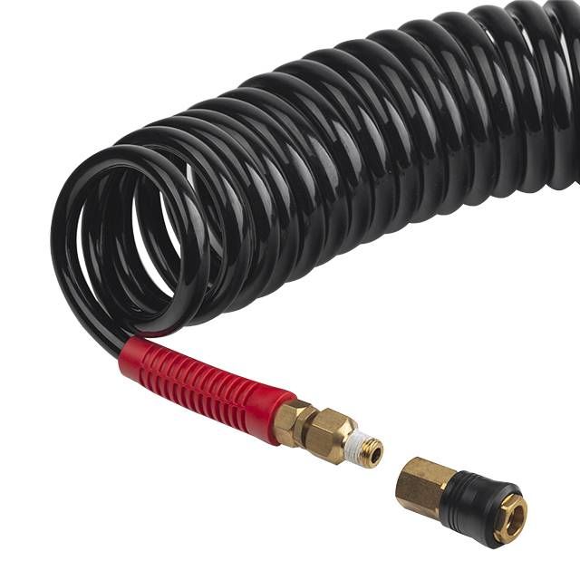 Шланг BLACK M-Flex STORM, 15 м, 8*12 мм, спиральный полиуретановый c поворотным шарниром, латунными быстроразъемными соединениями INTERTOOL PT-1797