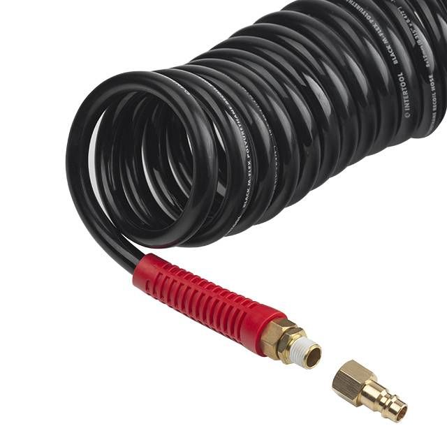 Шланг BLACK M-Flex 8х12мм, 20м спиральный полиуретановый c поворотным шарниром, латунными быстроразъемными соединениями STORM INTERTOOL PT-1798
