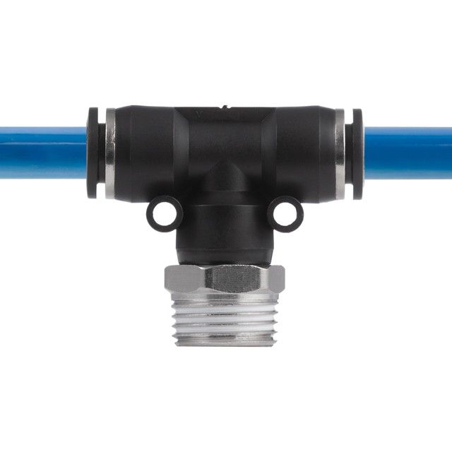 Цанговое соединение T-образное для полиуретановых и др. шлангов 10*10 мм, 1/2" нар. резьба INTERTOOL PT-2363