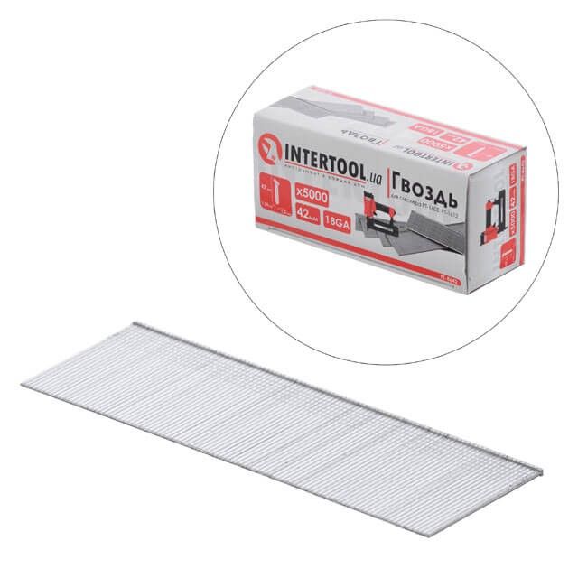 Гвоздь для степлера PT-1603, PT-1612, 42 мм (18GA), 5000 ед. INTERTOOL PT-8642