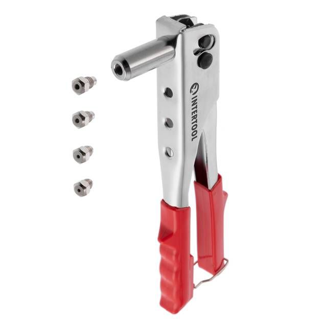 Пистолет заклепочный усиленный, диаметр заклепки 2.4; 3.2; 4; 4.8 мм INTERTOOL RT-0004