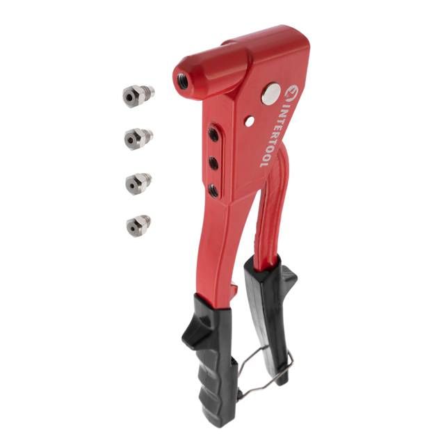 Пистолет заклепочный цельностальной, диаметр применяемой заклепки 2.4; 3.2; 4; 4.8мм INTERTOOL RT-0010