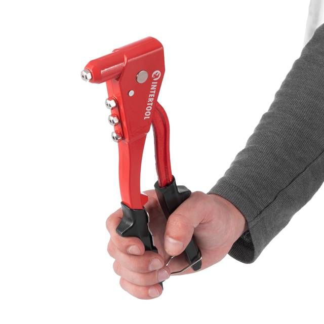 Пистолет заклепочный цельностальной, диаметр применяемой заклепки 2.4; 3.2; 4; 4.8мм INTERTOOL RT-0010