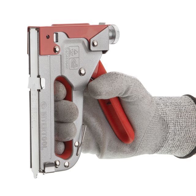 Степлер строительный под скобу, обрезиненная рукоятка INTERTOOL RT-0102