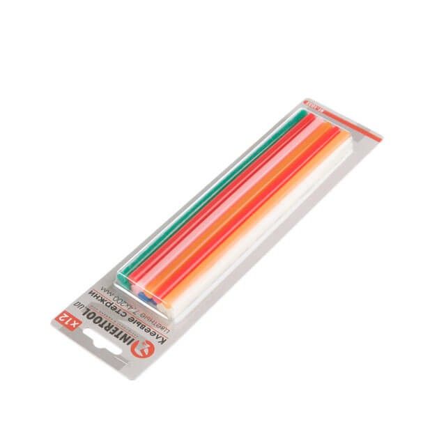 Комплект цветных клеевых стержней 7.4*200 мм, 12 ед. INTERTOOL RT-1032