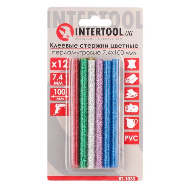 Комплект цветных перламутровых клеевых стержней 7.4*100 мм, 12 ед. INTERTOOL RT-1033