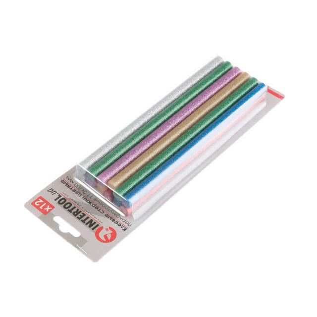 Комплект цветных перламутровых клеевых стержней 11.2*200 мм, 12 ед. INTERTOOL RT-1035