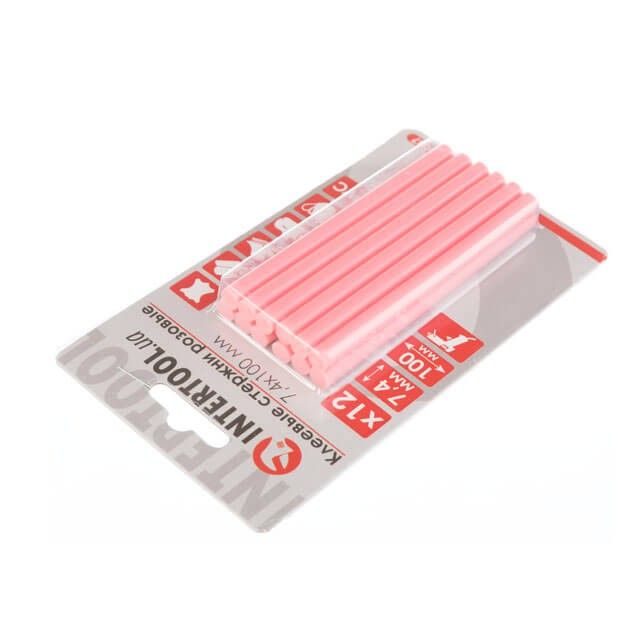 Комплект розовых клеевых стержней 7.4*100 мм, 12 ед. INTERTOOL RT-1047