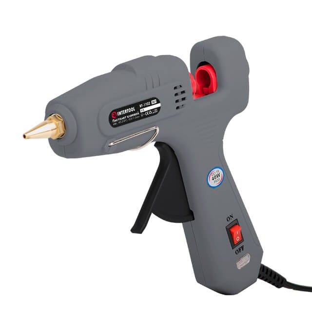 Пистолет клеевой 40(120) Вт, 230 В, 195-210 °C под стержни 10.8-11.5 мм, 10-16.5 г/мин., выключатель INTERTOOL RT-1102