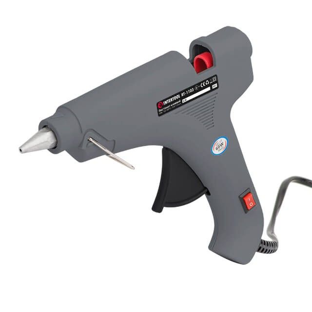 Пистолет клеевой 60(185) Вт, 230 В, 165-180°C под стержни 10.8-11.5 мм, 8-20 г/мин, выключатель INTERTOOL RT-1103