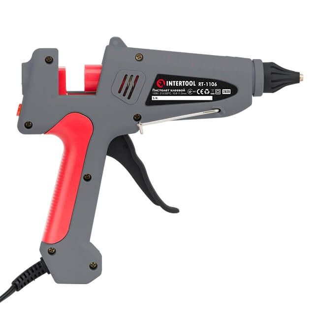 Пистолет клеевой 100(300) Вт, 230 В, 215-230°C под стержни 10.8-11.5 мм, 13-30 г/мин, выключатель INTERTOOL RT-1106