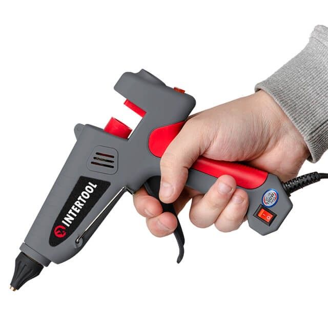 Пистолет клеевой 100(300) Вт, 230 В, 215-230°C под стержни 10.8-11.5 мм, 13-30 г/мин, выключатель INTERTOOL RT-1106