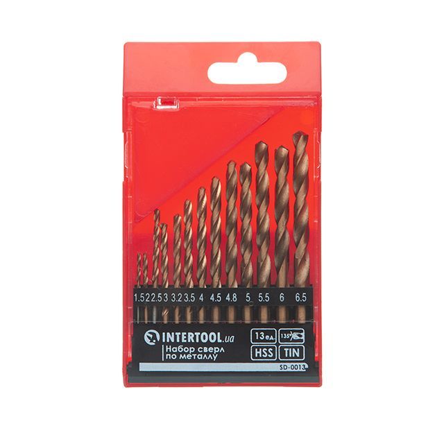 Набор сверл по металлу HSS, покрытие Ti, 1.5-6.5 мм, 13 ед. INTERTOOL SD-0013
