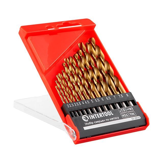 Набор сверл по металлу HSS, покрытие Ti, 2.0-8.0 мм, 13 ед. INTERTOOL SD-0014