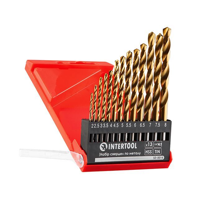 Набор сверл по металлу HSS, покрытие Ti, 2.0-8.0 мм, 13 ед. INTERTOOL SD-0014