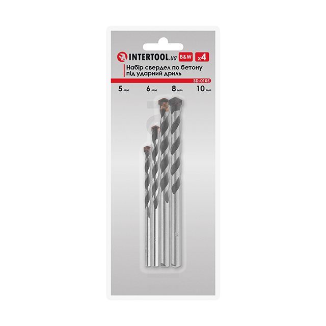 Набор сверл по бетону под ударную дрель B&W, 4 ед. INTERTOOL SD-0105
