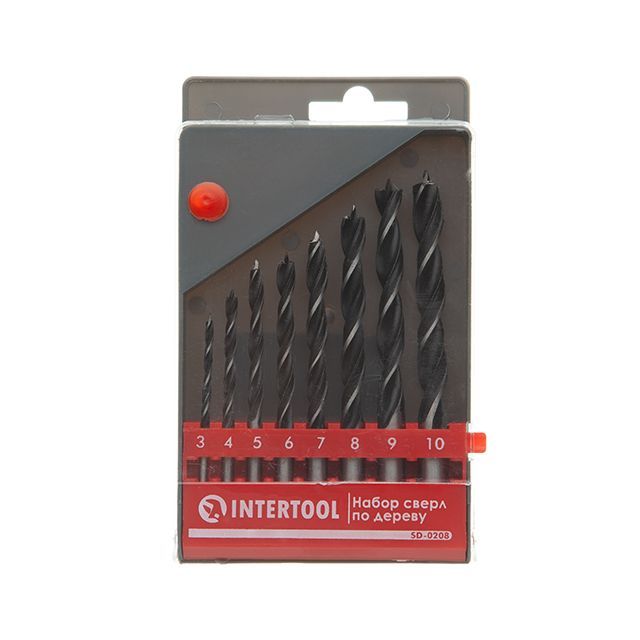 Набор сверл по дереву, 8 шт. (3, 4, 5, 6, 7, 8, 9, 10 мм) INTERTOOL SD-0208