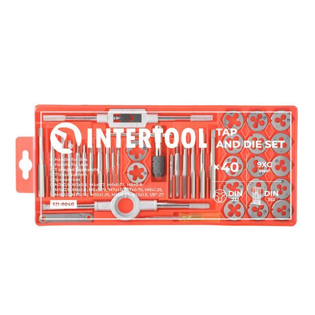 Набор плашек M3-M12, метчиков M3-M12, 40 ед. INTERTOOL SD-8040
