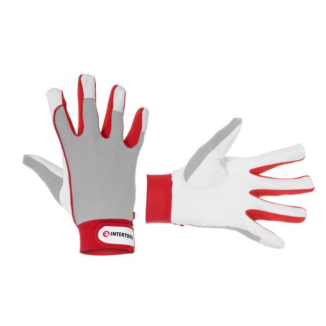 Перчатка комбинированная из ткани и высококачественной козьей, 10", эластичный манжет на липучке INTERTOOL SP-0011