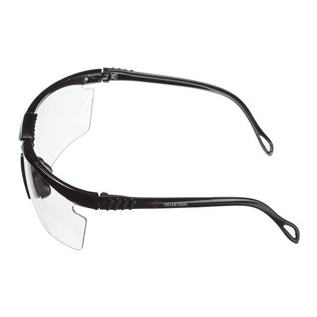 Очки защитные прозрачные, материал линз поликарбонат, материал заушников поликарбонат черного цвета,защита от удара, оптический класс 3 INTERTOOL SP-0090