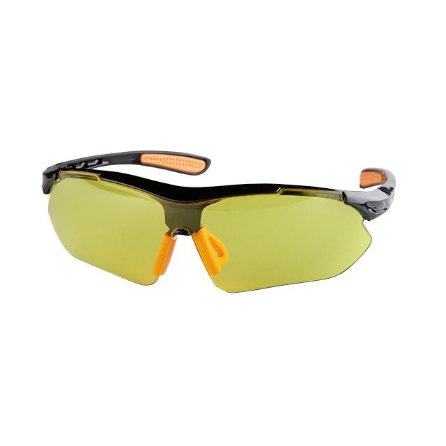 Очки защитные желтые, материал линз поликарбонат, заушины черного цвета, материал нейлон, резиновая накладка для носа, защита от удара INTERTOOL SP-0093