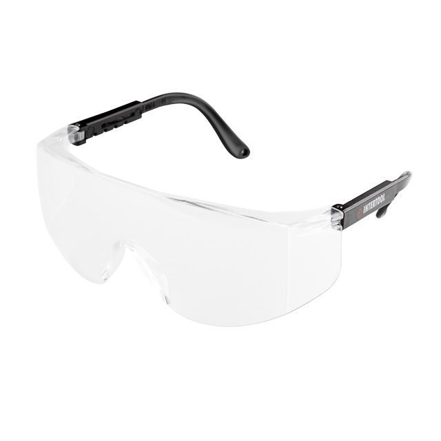 Очки защитные прозрачные, материал поликарбонат,регулируемые заушины черного цвета, материал нейлон, защита от удара INTERTOOL SP-0098