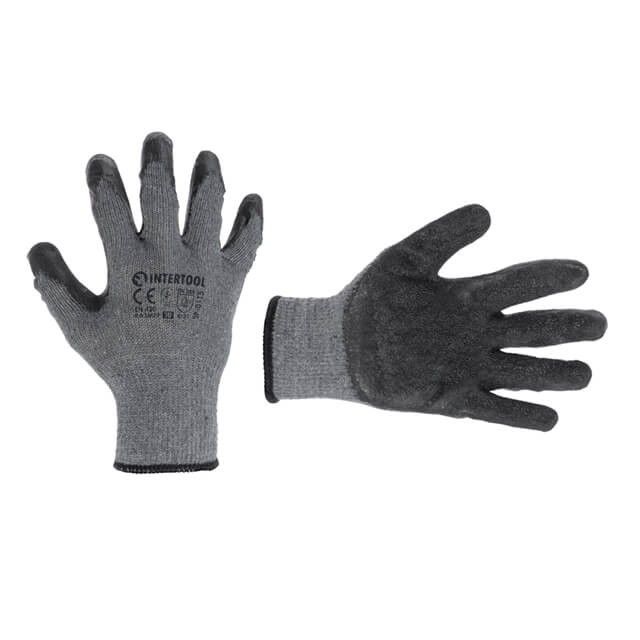 Перчатка трикотажная х/б серая, покрыта черным вспененным латексом, 10" INTERTOOL SP-0115