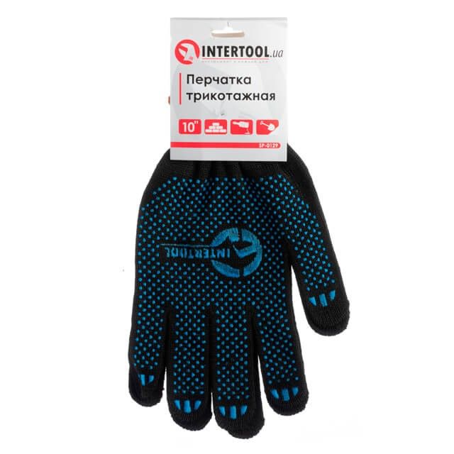 Перчатка трикотажная 70% хлопок, 30% полиэстер, 10", цвет черный, синяя ПВХ точка INTERTOOL SP-0129