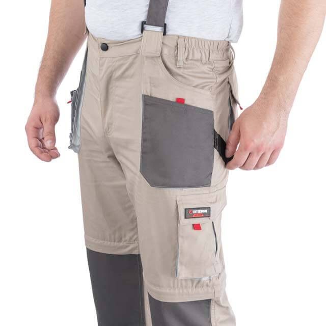 Брюки трансформер рабочие с лямками 6 в 1, 100% хлопок, плотность 180 г/м², S INTERTOOL SP-3041
