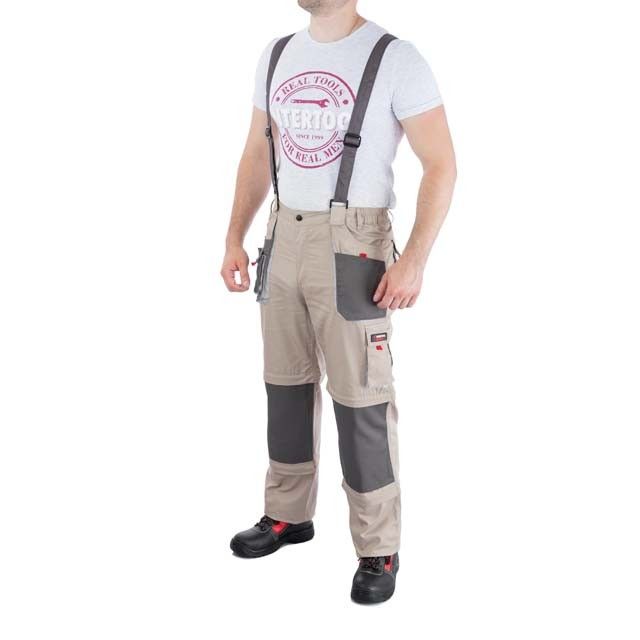 Брюки трансформер рабочие с лямками 6 в 1, 100% хлопок, плотность 180 г/м², S INTERTOOL SP-3041