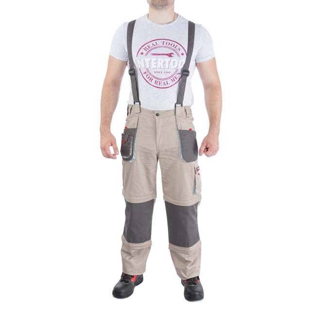 Брюки трансформер рабочие с лямками 6 в 1, 100 % хлопок, плотность 180 г/м2, XXL INTERTOOL SP-3045