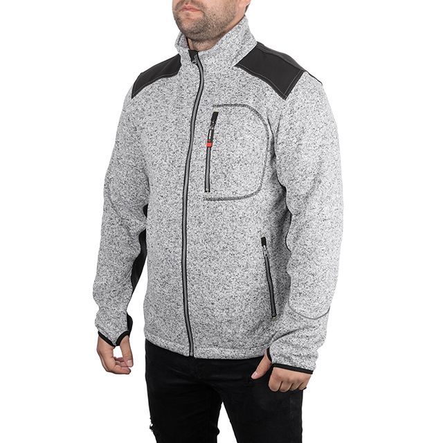 Куртка вязанная SOFTSHELL, серого цвета с черными вставками, ткань 100% полиэстер 270G, с карманом на груди и двумя боковыми, L INTERTOOL SP-3113