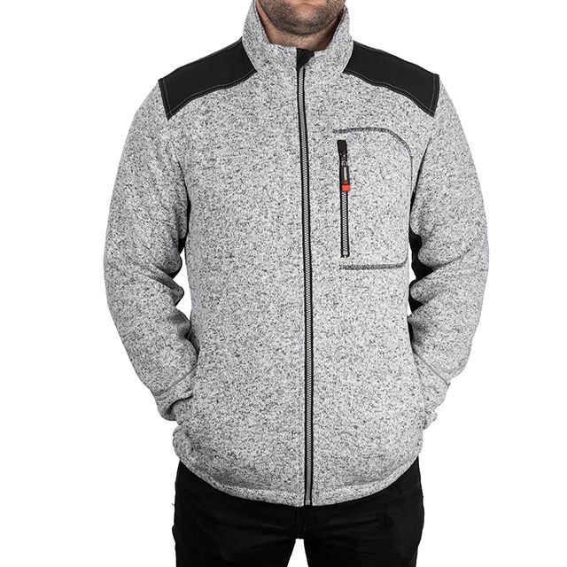 Куртка вязанная SOFTSHELL, серого цвета с черными вставками, ткань 100% полиэстер 270G, с карманом на груди и двумя боковыми, L INTERTOOL SP-3113