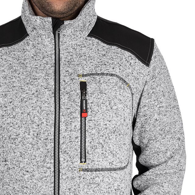 Куртка вязанная SOFTSHELL, серого цвета с черными вставками, ткань 100% полиэстер 270G, с карманом на груди и двумя боковыми, XXL INTERTOOL SP-3115