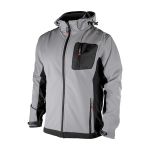 Куртка SOFTSHELL, светло серо-черная, с капюшоном, трехслойная, ткань стрейч 300GSM 100D с водо-, ветрозащитой, XXXL INTERTOOL SP-3126